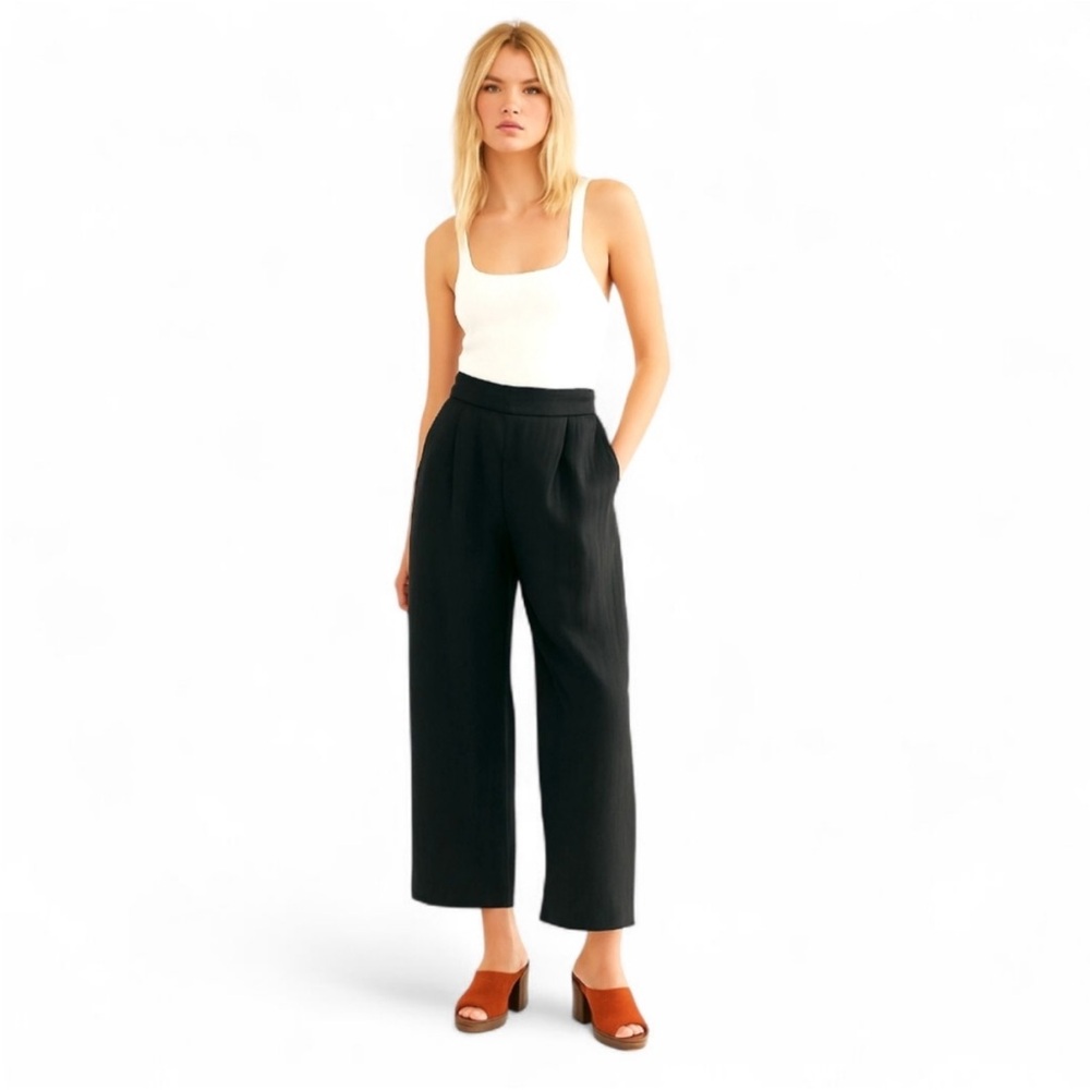J.Crew High Rise Pleated Wide Straight Leg Pants Black Linen Blend Size 8 NWT